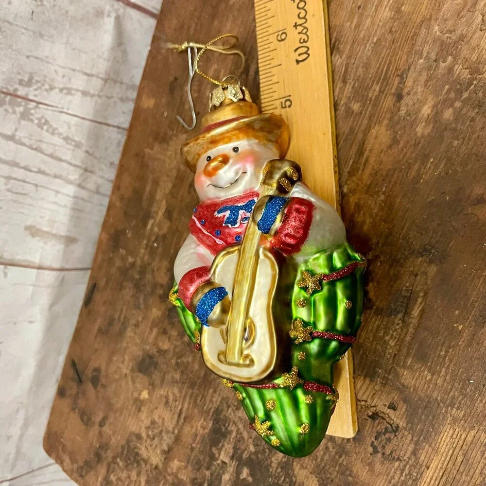 Pair of glass Cat and Snowman Musical Ornaments Rare!